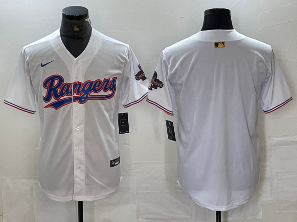 Men's Texas Rangers Blank White 2024 Gold Collection Cool Base Stitched Baseball Jersey